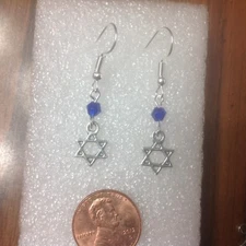 NEW Unique Silver Star of David and Brilliant Blue Austria Crystal  Earrings