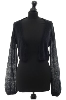 Oui Damen Bolero Strickjacke 36 schwarz leicht Knopf V-Neck Strick