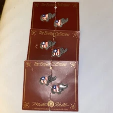 Hand Painted Flat 2 Hole Mill Hill Stars & Stripes Elephant Buttons, 1.25”X .75”