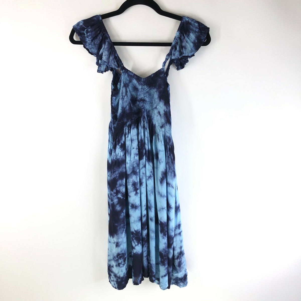 knee length bohemian dress Forest Green Tie-Dye Cotton Bohemian Knee Length Gathered Dress 56" / Petite (5'1" and below)
