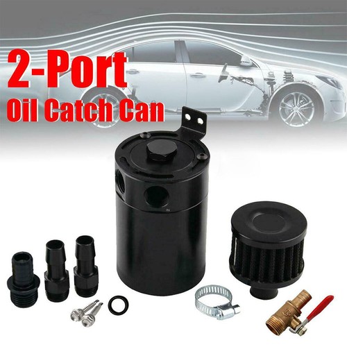 Oil Catch Breather Can Baffled Aluminum Reservoir Tank With Filter 2-Port Kit - Picture 8 of 12