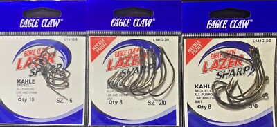 Eagle Claw Lazer Sharp  KAHLE Offset Hook  Style L141G  Many Sizes PICK