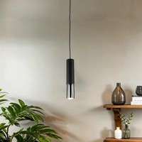 HäNgelampe Schmal Metall Ø 6 Cm Schwarz Chrom Modern GU10 HäNgeleuchte Esstisch