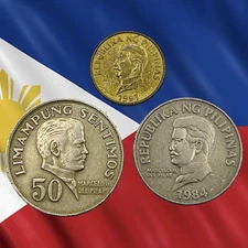 Lot of 3 Philippines 50 Sentimos  Coins - 1972, 1984 & 1991 - Combined Ship