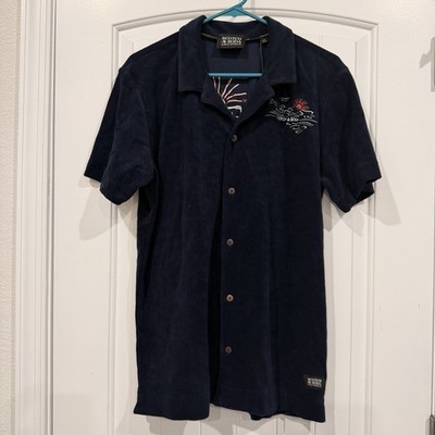 Scotch & Soda Terry Cloth Embroidered Towel Beach Shirt Navy Medium New With Tag