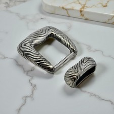 Tiffany  Co Ladies Wood Grain Fashion Belt Buckle Sterling Silver Estate TIF877