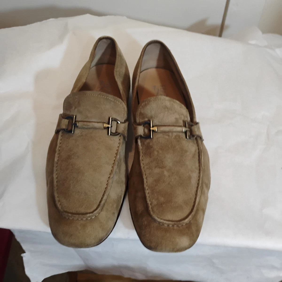 NIB FERRAGAMO FIORELLO BROWN SUEDE LEATHER GANCINI BIT LOGO LOAFERS 10 M ITALY Salvatore Ferragamo Brown Suede Casual Shoes for Men for  main image 3