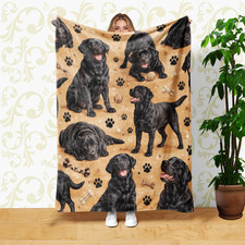 Black Dogs Paw Prints Bones Coral Fleece Blanket Pet Lover Decor