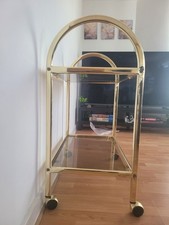 Vintage Trolley Bar Cart Gold-plated Aluminum Glass Shelves