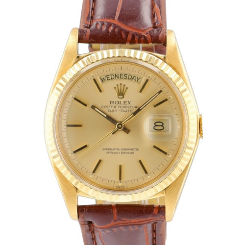 Rolex Day-Date 1803 36mm 18K Yellow Gold Champagne Index Leath...
