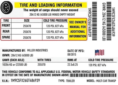 #ad Trailer ID Vin Label and Tire Pressure Decal Professional 3M VINYL SHIPS FAST $47.77