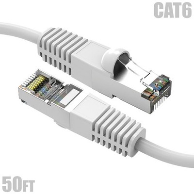 50FT Cat6 RJ45 Ethernet LAN Network SSTP Shielded Patch Cable Copper 26AWG White