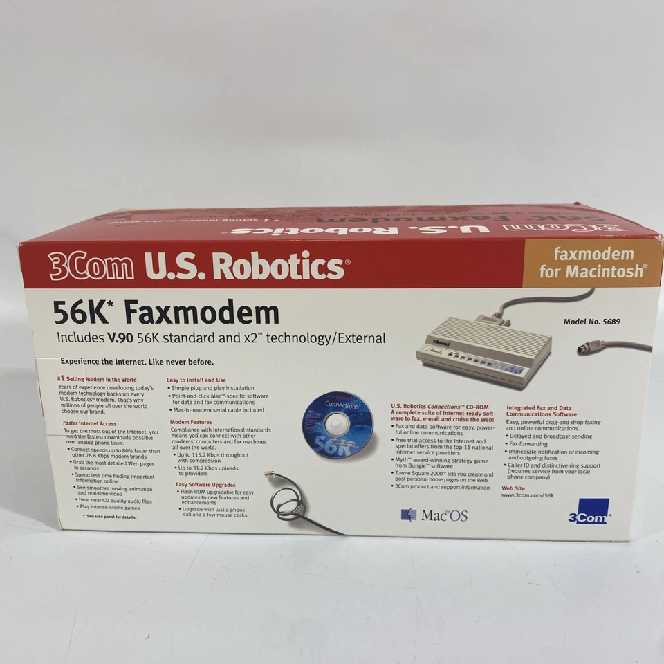 NOS Vtg 3COM US Robotics 56K v90 Fax Modem for MAC OS model: 5689 New - Image 3 of 4