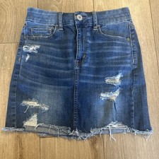 American Eagle Distressed Denim Mini Skirt Medium Wash Super Stretch Size 4