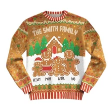 Custom Gingerbread Family Sweater, Ugly Christmas Sweater For Men Women