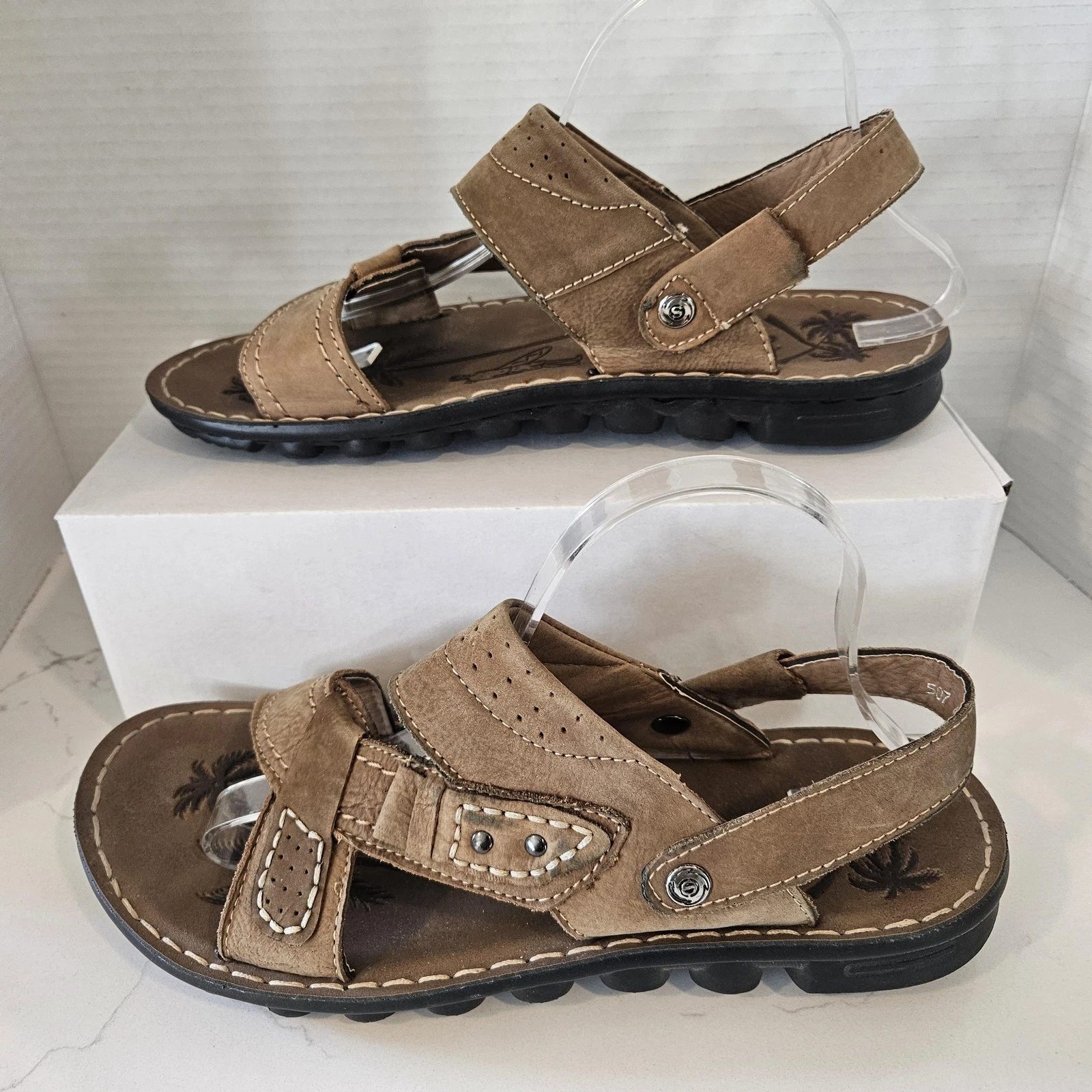 Hengyuanbule Sandals Shoes Mens Size 10 Brown Hook & Loop Slip On 507 Comfort