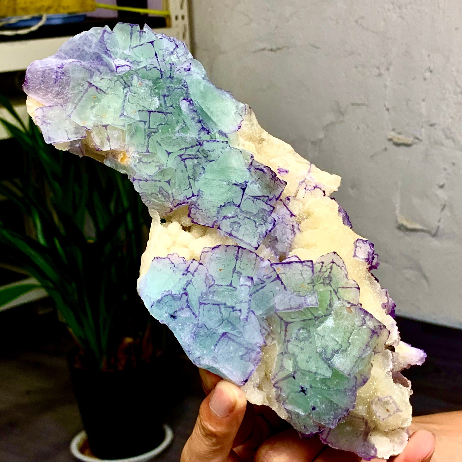 2.43LB Natural Fluorite Cubic Crystal in Purple Blue Green from Yaogangxian