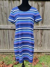T by Talbots Ruched Tie Back Striped T-Shirt Dress Multicolor Size L Stretch