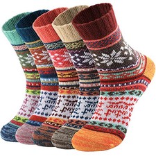 Pleneal Wool Socks for Women - Womens Wool One Size 5 Pairs Bright Octagon, 5-9
