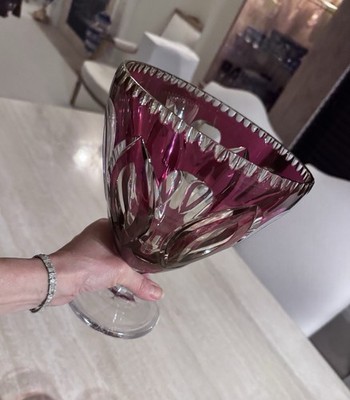 Val Saint Lambert Heavy Cut Glass Cranberry Vase Large