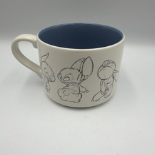 Disney Store STITCH Genuine Sketch Art 14 oz Stackable Mug White Black Blue