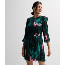 Nine West Ruffle Sleeve Blouson Mini Dress Women Medium Green Whimsigoth Shimmer
