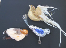Set of 3 Feather Glitter Sequin Birds Clip on Wire Hang Christmas Ornaments