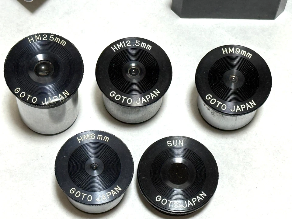 Juego de oculares ópticos Goto HM 6mm 9mm 12.5mm 25mm + prisma Zenith hecho en Japón 五藤 Foto 2 de 4