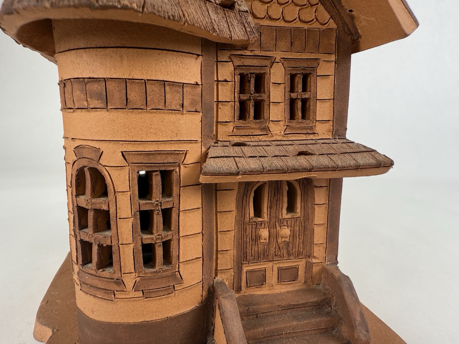 Handmade Clay Pottery 6” House For Tea Light Signed by Artist Candle Holder