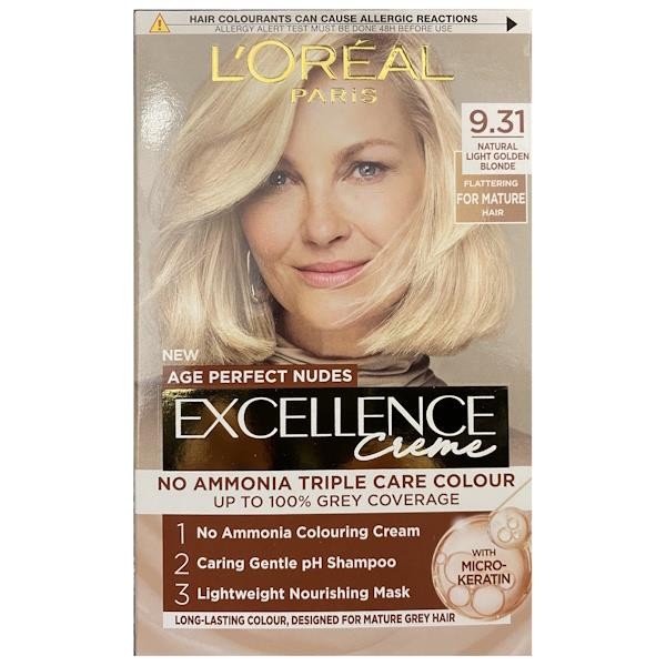 3 x L'Oreal Excellence Creme Age Perfect Nudes 9.31 Natural Light Golden Blonde