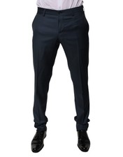 Dolce & Gabbana Blue Wool Tapered Formal Dress Men's Pants Authentic
