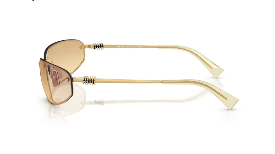 Miu Miu MU A50S 5AK7R1 Unisex Rectangle Sunglasses in Gold with Yellow Lens 100% - Image 4 of 4