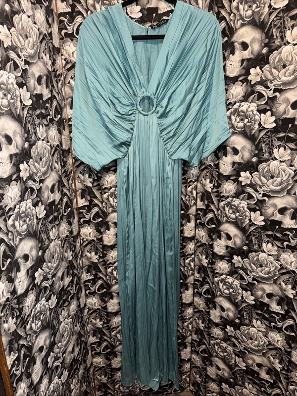 Zara Turquoise Satin Effect Pleated Jumpsuit With Waist Ring Size S 🍌