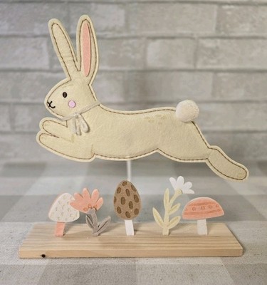 Bunny Hopping Over Eggs Mushrooms Flowers Felt Easter Decor 10.25''