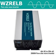 WZRELB 2000W 48VDC to 120VAC Pure Sine Wave Power Inverter 4 outlets RV camp new
