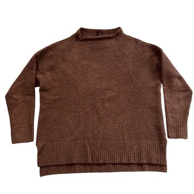 Eileen Fisher Roll Neck Boucle Sweater Size Medium Light Brown Organic Cotton