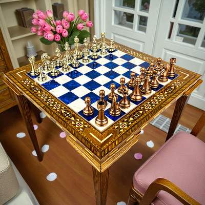 Luxury Wood Chess Set   Mosaic Inlay & Metal Pieces | Handmade Christmas Gift  