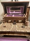 Log Cabin Jewelry Box Vintage Very Detailed W/ Rock Covered Front Chimney & Axe — photo 3