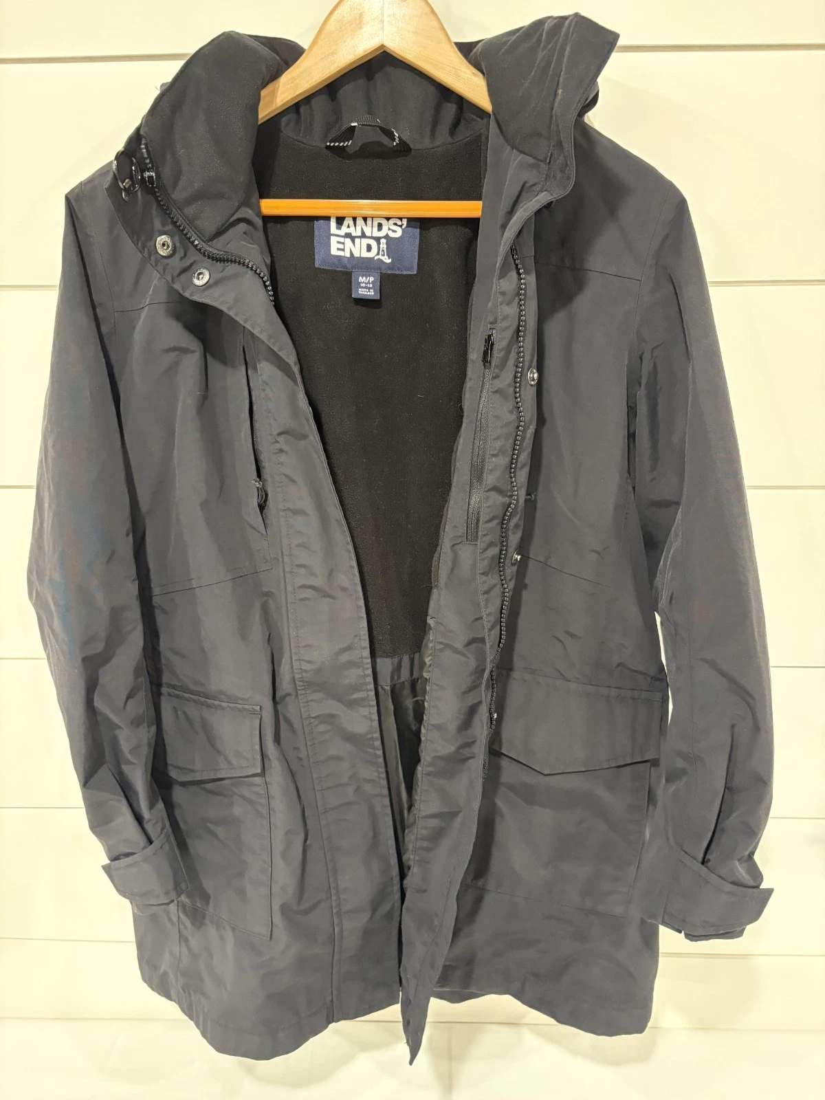 LANDS’ END Squall Youth Parka Winter Coat w/ Hood Boys Size M 10-12 JACKET Black