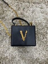 Versace La Medusa Women’s Black Top Handle Crossbody Bag Gold Hardware Turn Lock