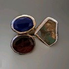 Tri Color Stone 925 Gold Plated Ring With  Inscribed Stone Size  — photo 3