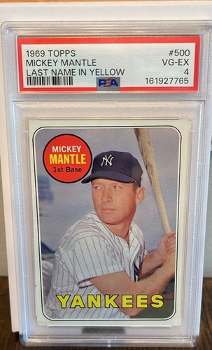 1969 Topps - Mickey Mantle #500 Last Name in Yellow PSA 4