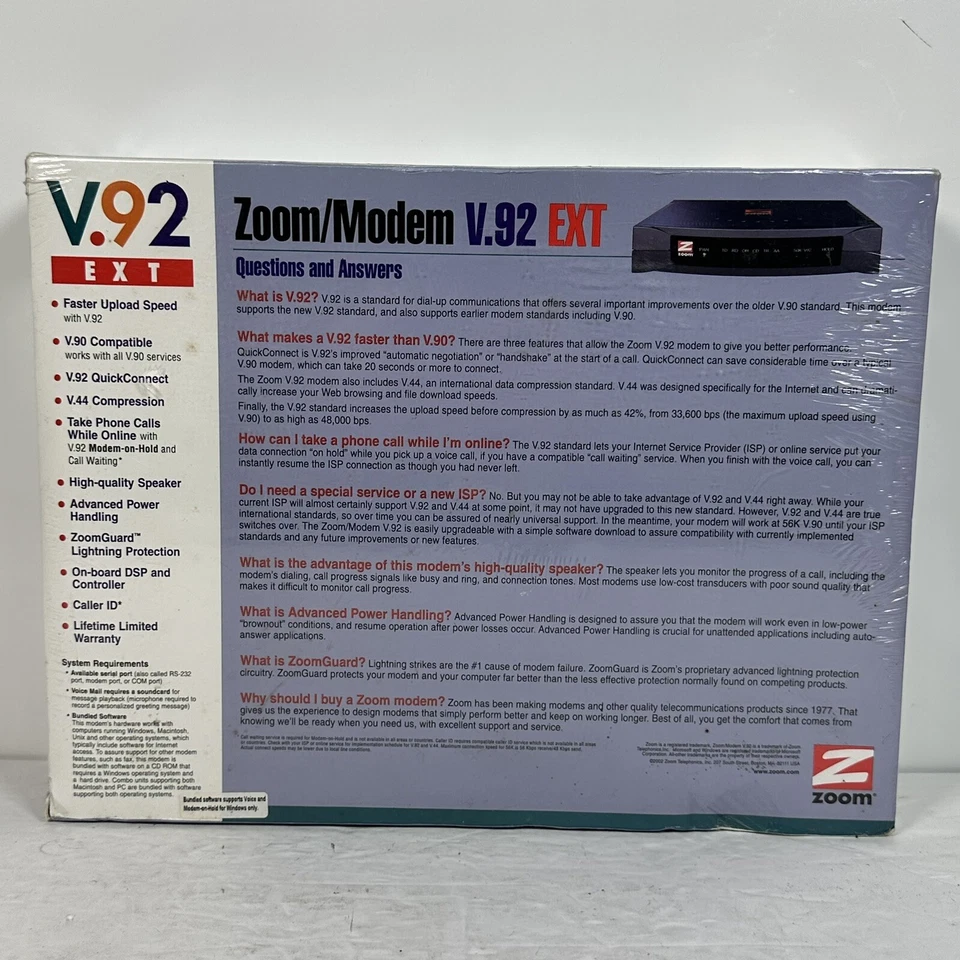 Zoom 3048 External RS-232 56k V.92 Faxmodem for Windows & MAC, Serial Port, NEW - Image 2 of 4