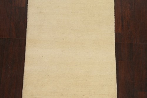 Solid Modern Gabbeh Hand-knotted IVORY Runner Rug Hallway Oriental 2' 7" x 7' 7" - Picture 4 of 12