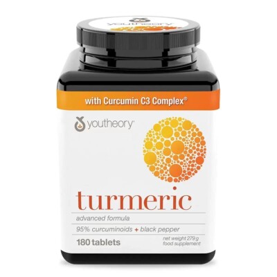 YOUTHEORY Kurkuma Advanced Formula | Curcumin C3 + Schwarzer Pfeffer | 180 Tabletten