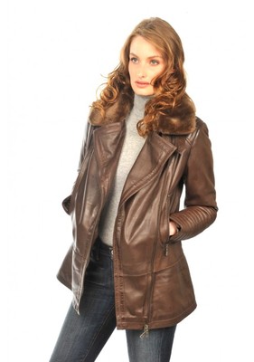 PROMOTION !!! MANTEAU PARKA ARTURO NEUF FEMME CUIR D'AGNEAU MARRON