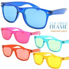 Tinted Color Lens Colored Frame Clear Rectangular Sunglasses Men Women Hipster