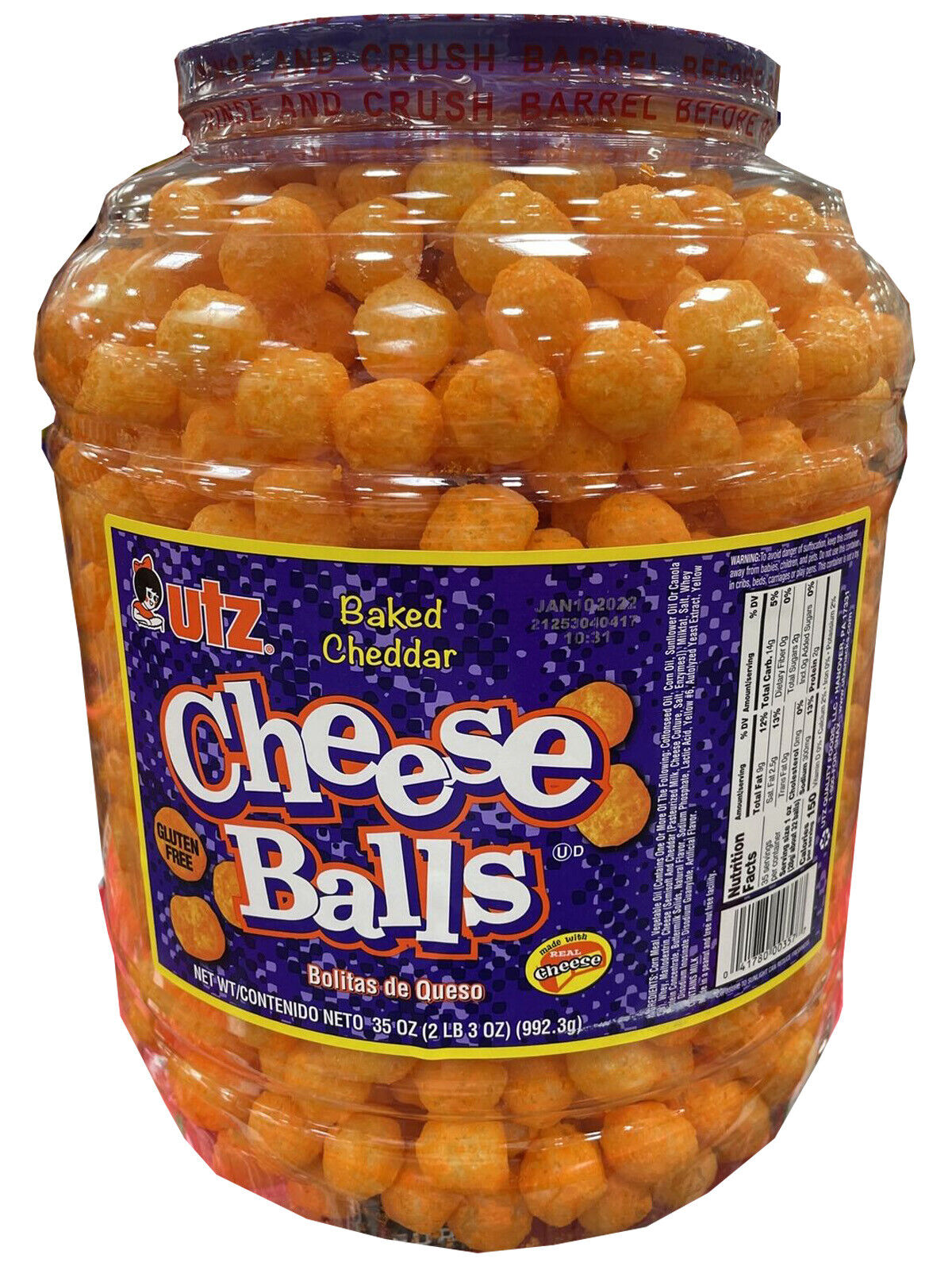  Utz Cheese Balls – 35 Ounce Barrel (2 lbs) – Made with Real  Cheese, Resealable Container, Gluten Free, Easy and Quick Party Snack