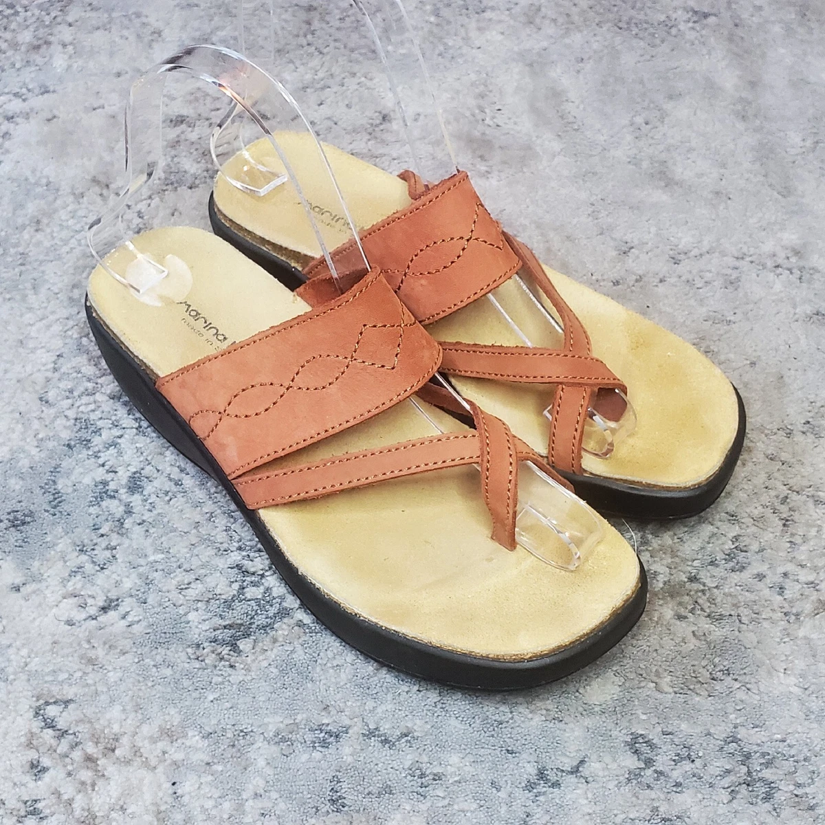 Marina Luna Sandals Women s 6.5 Orange Leather Open Toe Casual