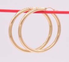 4mm X 50mm 2" Large Shiny Plain Bold Hoop Earrings REAL 10K Yellow Gold